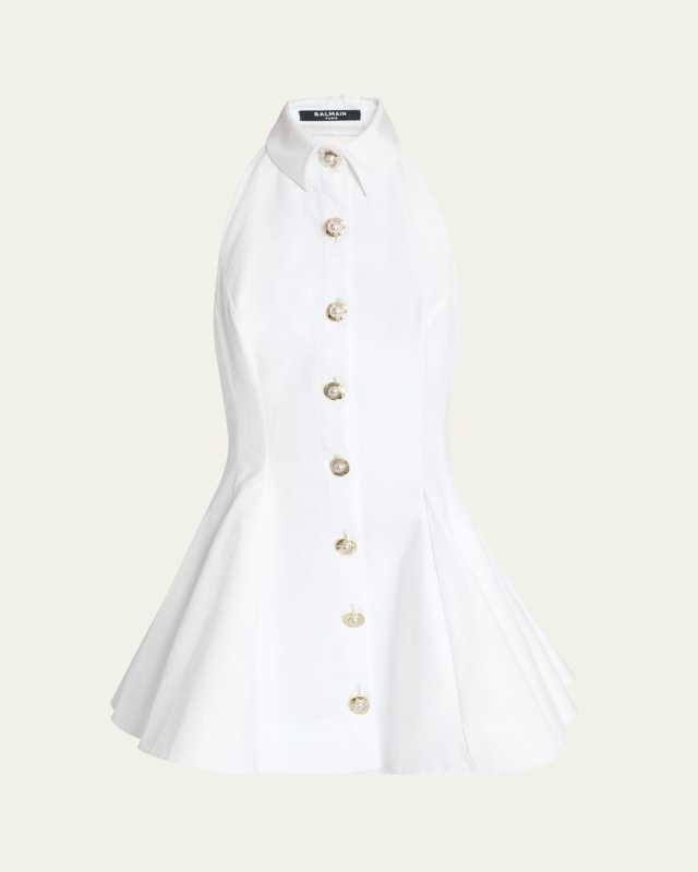 Halter Popeline Fit-&-Flare Mini Shirtdress